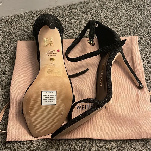 Stuart Weitzman 4 inch black glitter heels - Picture 3 of 3